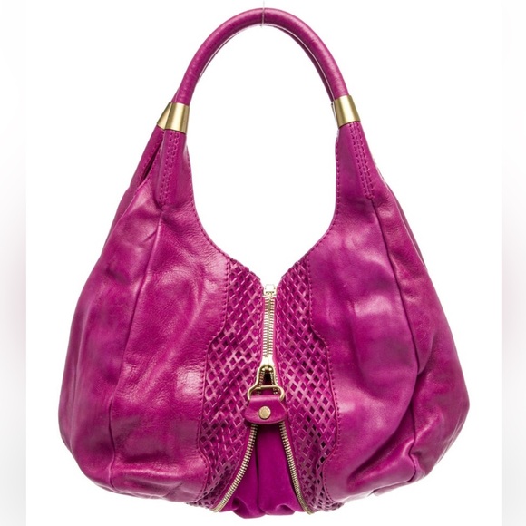 Jimmy Choo Magenta Hobo Bag with Gold Accents - Picture 4 of 9